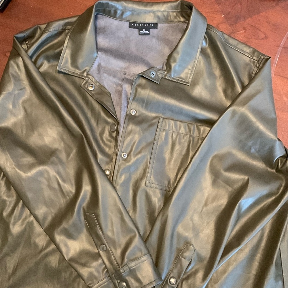 Chocolate brown 2x Sanctuary. Leather like shirt with pocket. Like new.